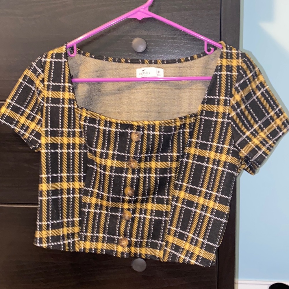 Hollister Plaid Button Up Crop Top